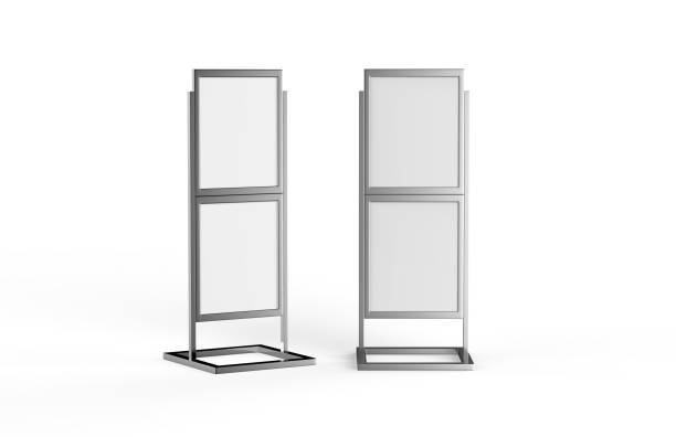 istock Free standing poster display holder metal stand, mock up template on isolated white background, ready for design presentation, 3d illustration 1128863215