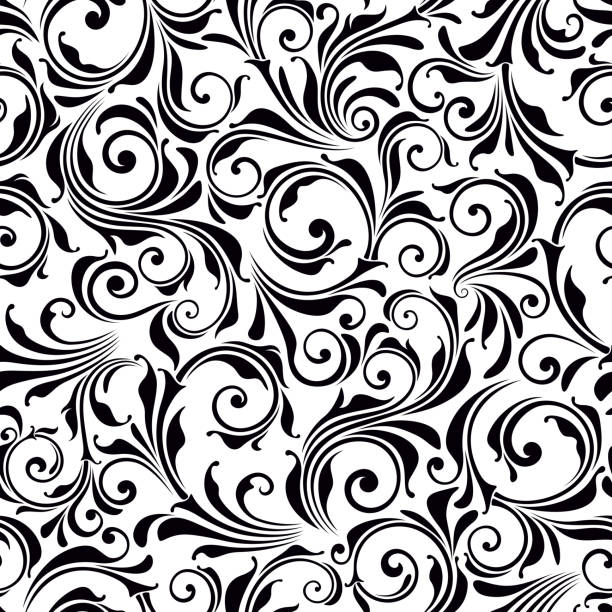 illustrazioni stock, clip art, cartoni animati e icone di tendenza di motivo floreale senza cuciture. illustrazione vettoriale. - swirl floral pattern scroll shape pattern