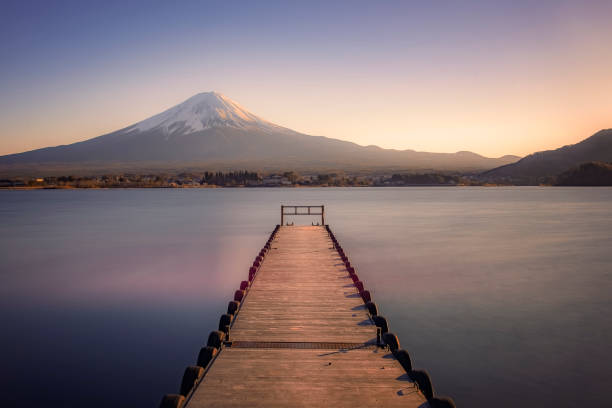 istock Japanese landscape at sunset 1128864648