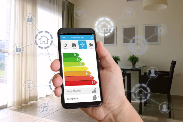 tecnología de seguridad de control de teléfono móvil de automatización del hogar inteligente - human hand digitally generated image energy green fotografías e imágenes de stock