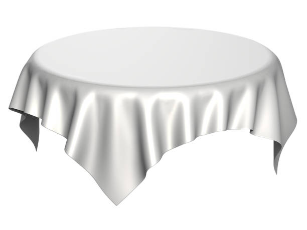 istock White silk elegance tablecloth. Trade show exhibition 1128865435