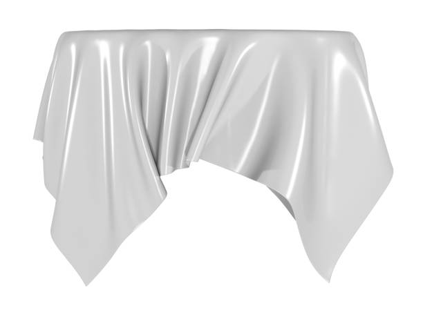 istock White silk elegance tablecloth. Trade show exhibition 1128865464