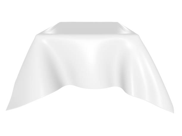 istock White silk elegance tablecloth. Trade show exhibition 1128865474