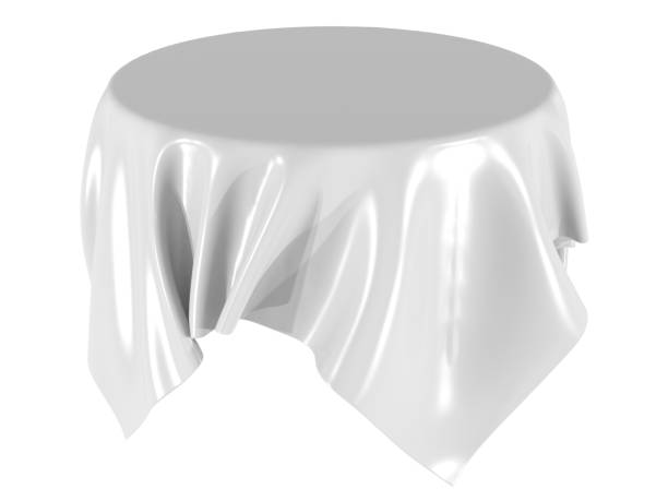 istock White silk elegance tablecloth. Trade show exhibition 1128865491
