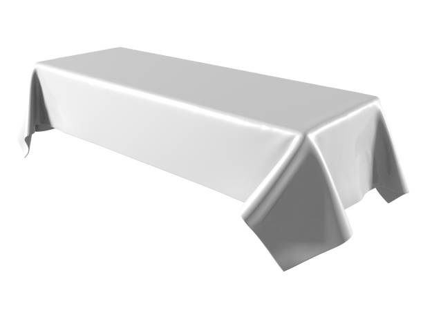 istock White silk elegance tablecloth. Trade show exhibition 1128865496