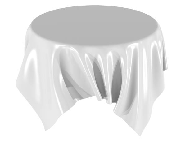 istock White silk elegance tablecloth. Trade show exhibition 1128865549