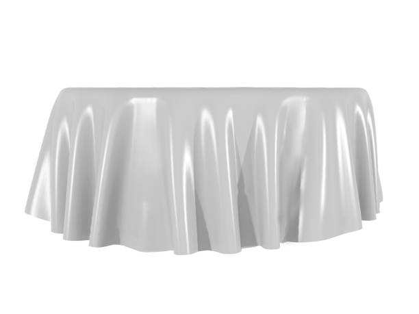 istock White silk elegance tablecloth. Trade show exhibition 1128865583
