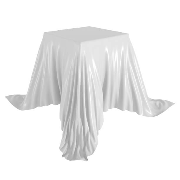 istock White silk elegance tablecloth. Trade show exhibition 1128865606