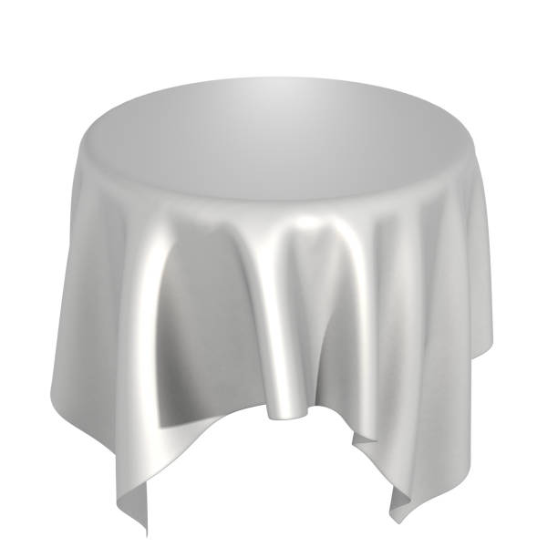 istock White silk elegance tablecloth. Trade show exhibition 1128865648
