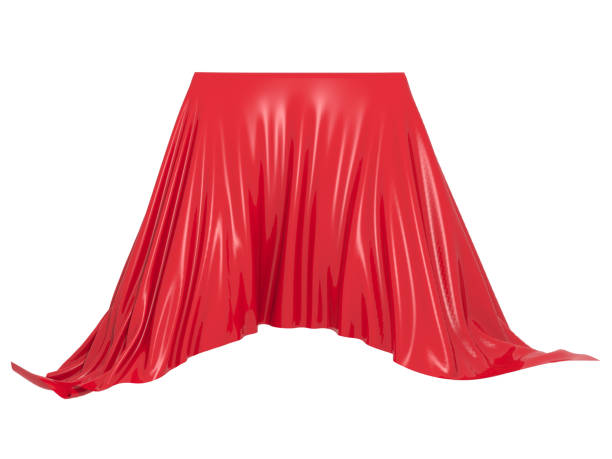 istock Red silk elegance tablecloth. Trade show exhibition 1128866025