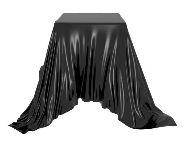istock Black silk elegance tablecloth. Trade show exhibition 1128866084