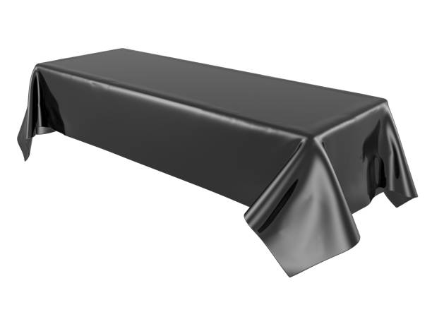 istock Black silk elegance tablecloth. Trade show exhibition 1128866209