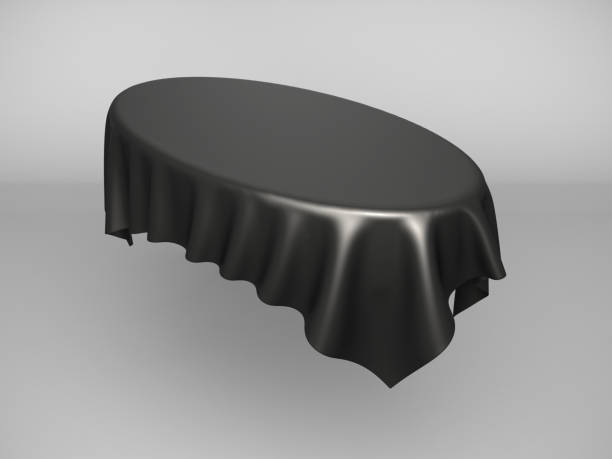 istock Black silk elegance tablecloth. Trade show exhibition 1128866256