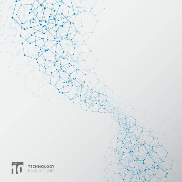 illustrations, cliparts, dessins animés et icônes de abstraits bleus hexagones avec éléments de structure de connexion de la technologie de nœuds sur fond blanc - atom molecule molecular structure science