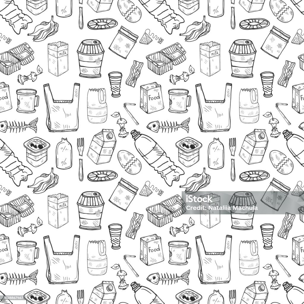 Garbage Collection Pattern Pattern With Garbage Stock Illustration - Download Image Now - Garbage ...