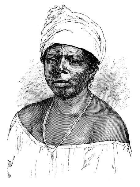 Woman of black African origin Illustration of a Woman of black African origin africa antique old fashioned engraving stock illustrations