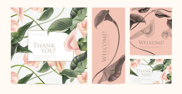A set of luxury cards with the words of gratitude. Design template of business cards with floral elements for the hotel, beauty salon, spa, restaurant, club. Vector illustration floral menu card stock illustrations