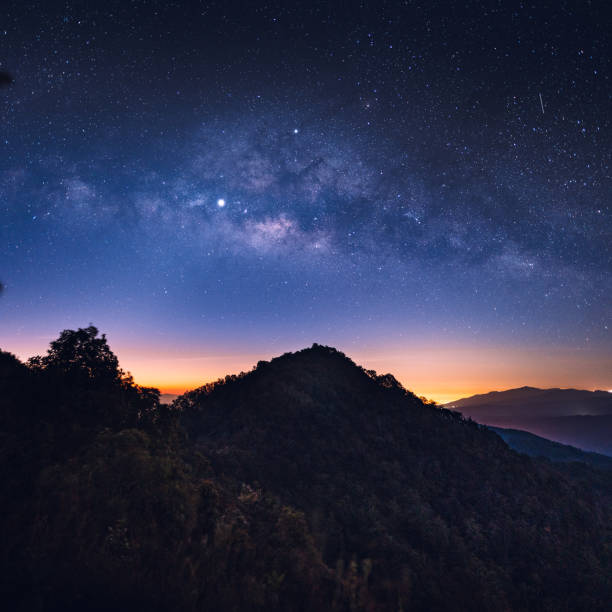 istock Night sky Stars and Milky Way On the Moutain 1128872736