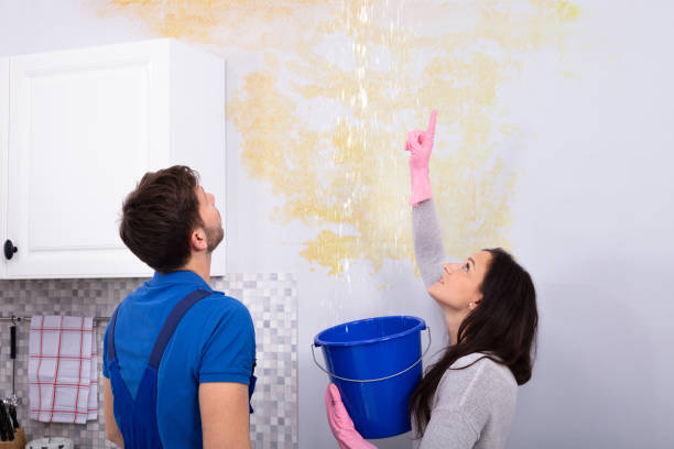 istock Woman Holding Bucket Showing Water Leaking From Damage Ceiling 1128872912