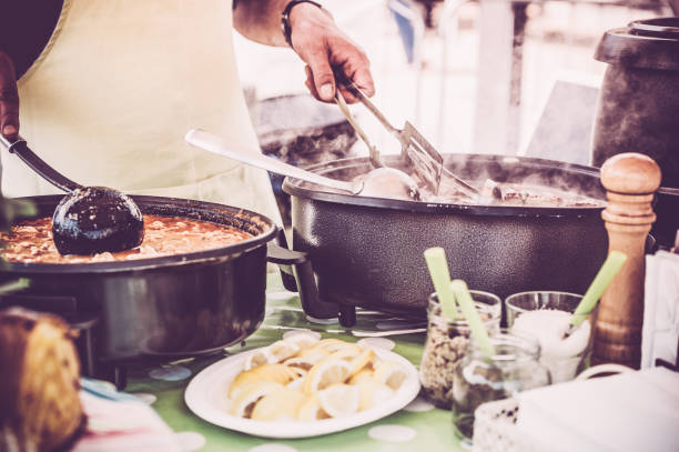 Street Food at Open Food Market Street Food at Traditional Open Food Market in Nova Gorica, Slovenia nova gorica stock pictures, royalty-free photos & images