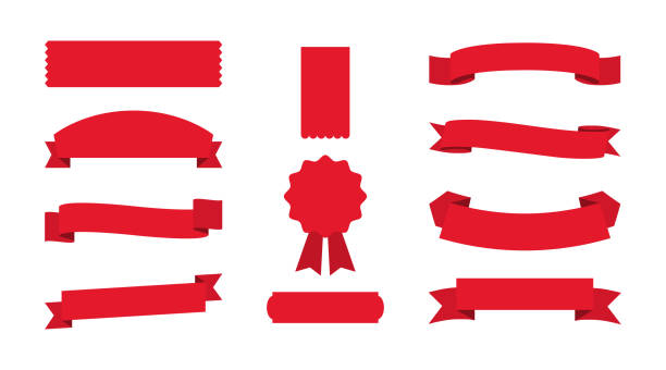 ilustrações, clipart, desenhos animados e ícones de conjunto de fitas vermelhas banners em fundo vazio - banner ribbon scroll scroll shape