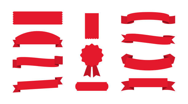 ilustrações de stock, clip art, desenhos animados e ícones de set of red ribbons banners on empty background - faixa web