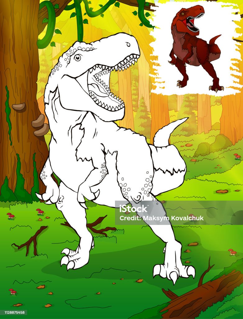 Páginas Colorindo Com Rex Do Tiranossauro Ilustração do Vetor - Ilustração  de dinossauro, cartoon: 135693849