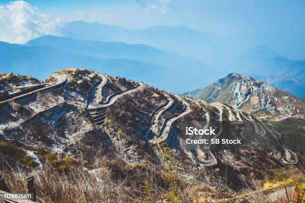 Zuluk Hilltop The Transit Point Of Silk Route From Thambi View Point The Road Makes 32 Hairpin Turns Located On Rugged Terrain Of Lower Himalaya In Sikkim Historic Silk Route From Tibet To India Stock Photo - Download Image Now
