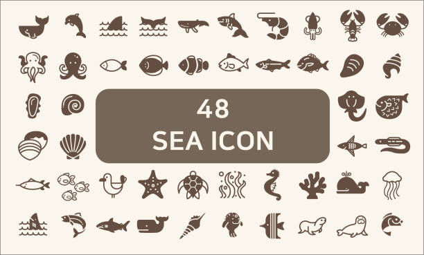 ภาพประกอบสต็อกที่เกี่ยวกับ “ชุดของ48ชีวิตทางทะเลและมหาสมุทรเวกเตอร์ไอคอนของสไตล์ที่เป็นของแข็งของ - ปลาปักเป้า ปลาเขตร้อน”