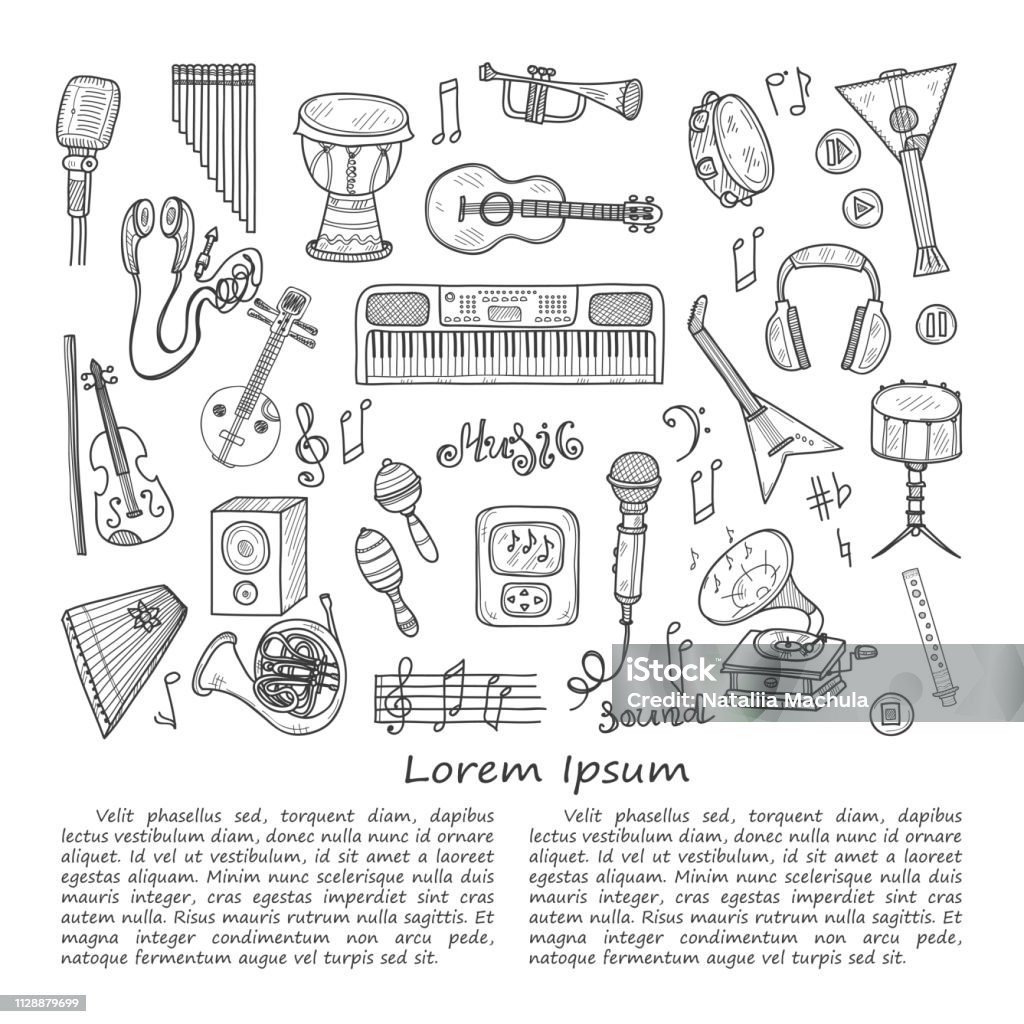 Illustration with music instruments Illustration with cute hand drawn musical instruments. Vector collection Sketch stock vector