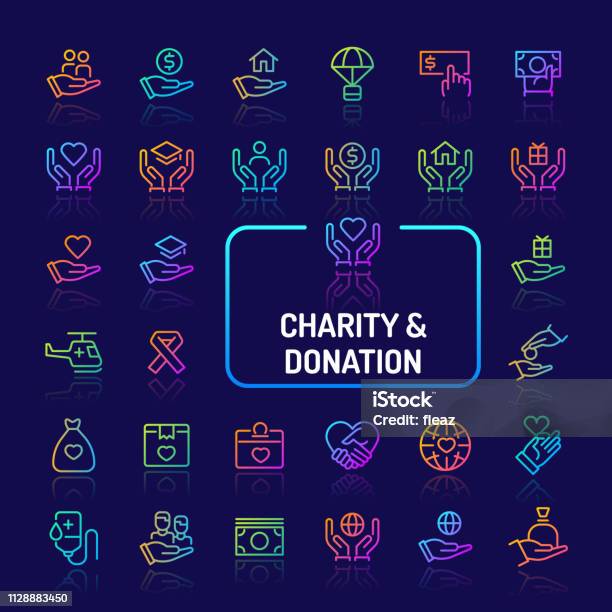 Charity Donation Gradient Line Icon Set Stock Illustration - Download Image Now - Blood Donation, A Helping Hand, Alertness