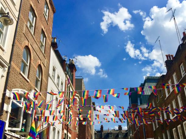 istock Rainbow flags in Soho in London 1128884933