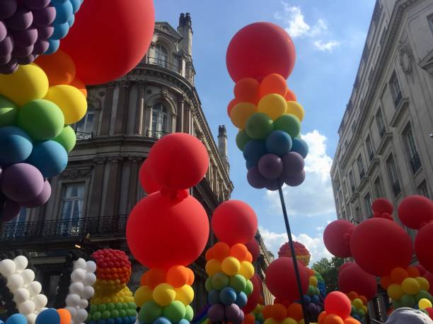 Rainbow colour balloons stock photo