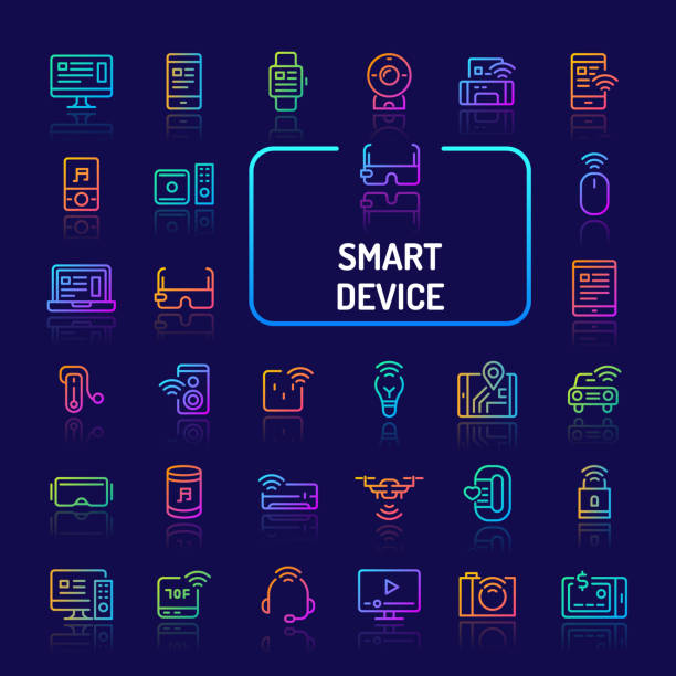 zestaw ikon linii gradientu inteligentnych gadżetów i urządzeń (eps 10) - mobile phone technology doodle electrical equipment stock illustrations