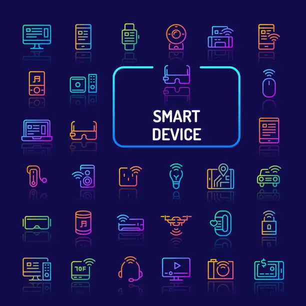 Vector illustration of Smart Gadgets & Devices Gradient Line Icon Set (EPS 10)