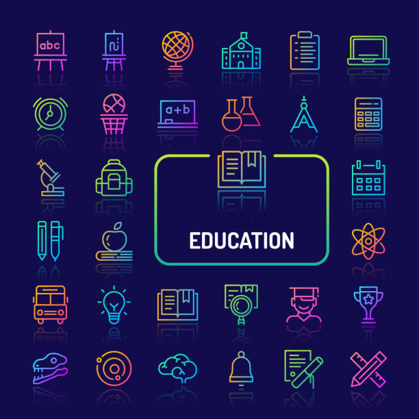 ilustrações, clipart, desenhos animados e ícones de escola e educação linha graduável ícone definir (eps 10) - simplicity mathematics mathematical symbol blackboard