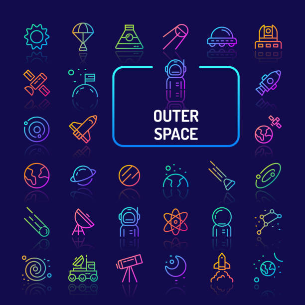 kuvapankkikuvitukset aiheesta ulkoavaruus & planeetat gradient line icon set (eps 10) - astronaut icons