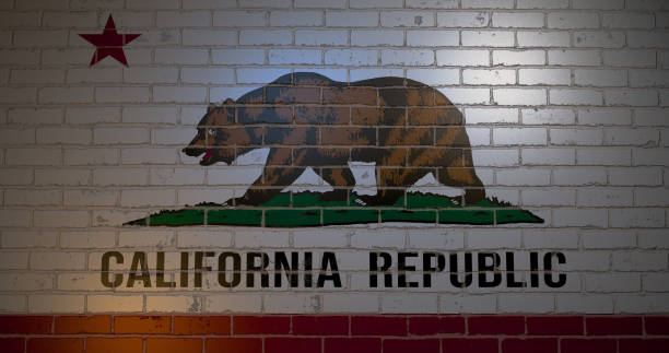 istock California flag painted on the brick wall . 3d illustration 1128887880