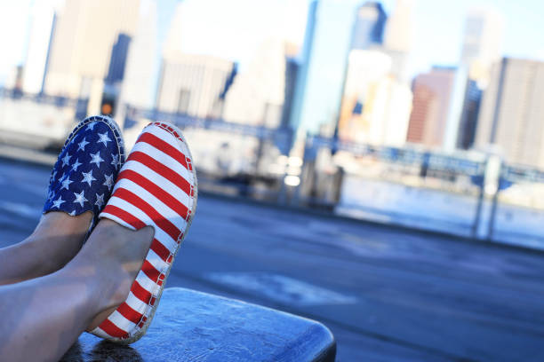 Pair of shoes Pair of shoes painted like the American flag usa flag shoes stock pictures, royalty-free photos & images