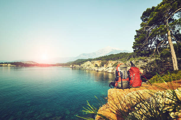 istock Traveling is a tourist route with a backpack. 1128890920