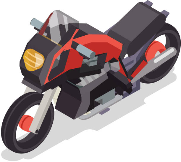 illustrazioni stock, clip art, cartoni animati e icone di tendenza di illustrazione vettoriale del design isometrico della bici piatta per veicoli da corsa sportiva - motorcycle biker sport city