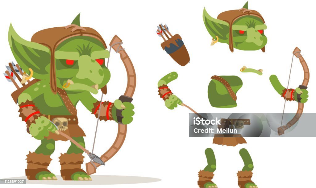 Archer goblin dungeon monster evil minion fantasy medieval action RPG game character layered animation ready character vector illustration Archer goblin dungeon monster evil minion fantasy medieval action game RPG character layered animation ready character vector illustration Heroes stock vector