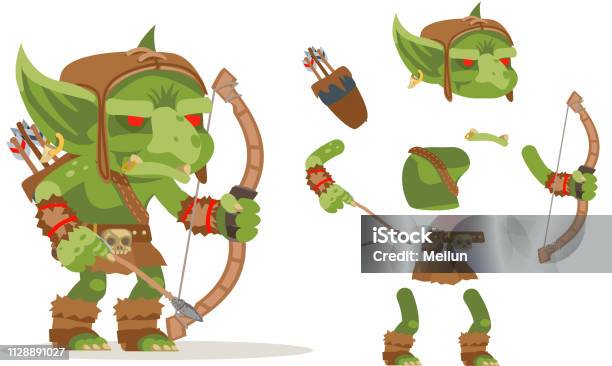 Archer Goblin Dungeon Monster Evil Minion Fantasy Medieval Action Rpg Game Character Layered Animation Ready Character Vector Illustration Stock Illustration - Download Image Now