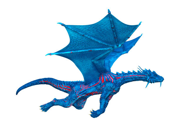 istock 3D illustration blue fantasy dragon on white 1128891159
