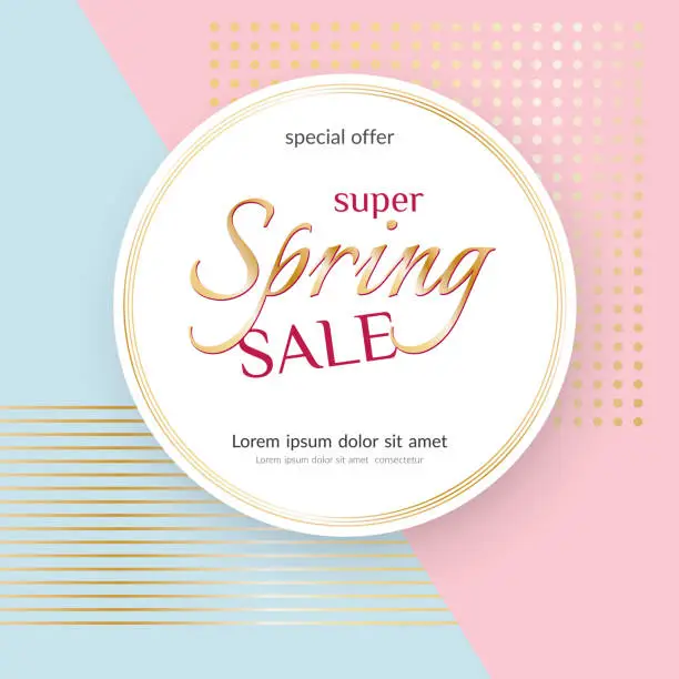 Vector illustration of Poster Spring Sale Elegant golden specks pink background Luxury card poster for advertising sale promotions discounts Beautiful spring summer theme of fashion advertising sale discount Vector tag