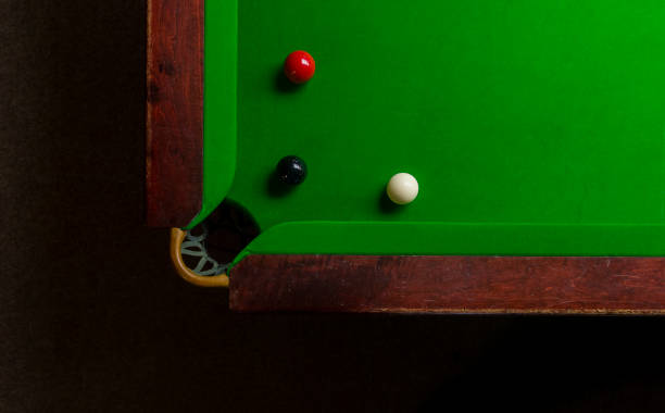 istock Snooker table top view with snooker balls on green 1128892536