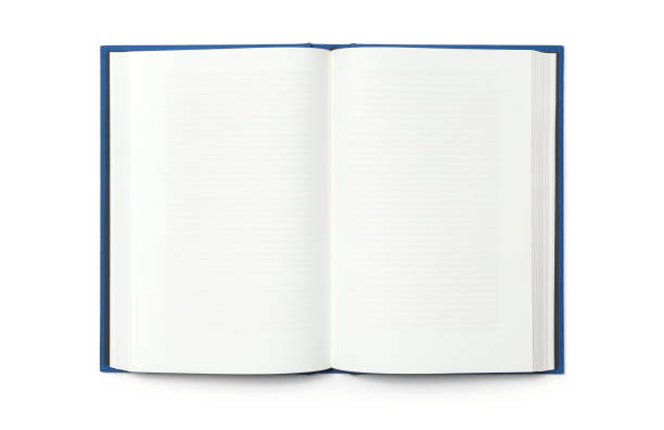 blank open book isolated, top front view. - book pages imagens e fotografias de stock