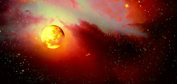 istock Full moon with stars at red night sky . 1128893559