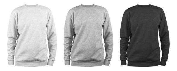 set of men's blank sweatshirt template - white, grey, black, natural shape on invisible mannequin, for your design mockup for print, isolated on white background.
