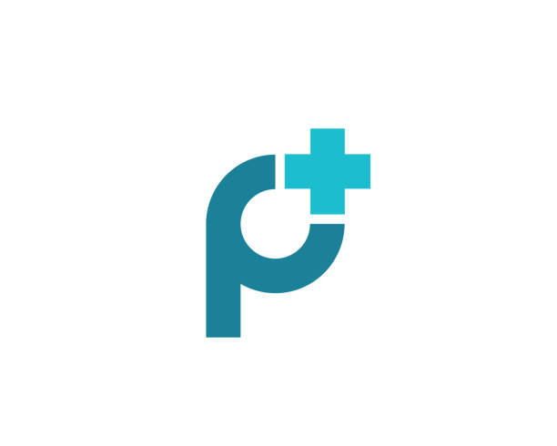 litera p z krzyżem i plus logo projekt ikony - medical logos stock illustrations